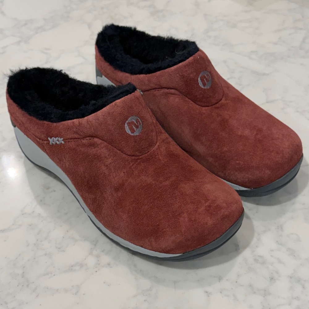 Merrell Andorra Encore Q2 Suede Faux Fur Clogs Burgundy Red Womens 5 NWOB
